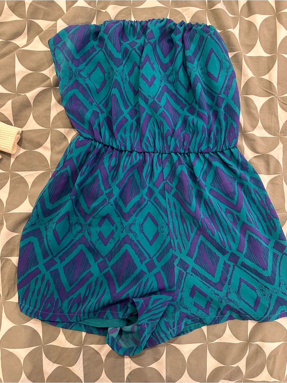 J. Crew Girls Teal & Purple Printed Strapless Romper